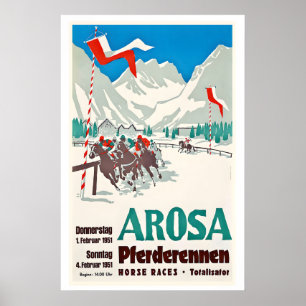 Arosa Switzerland Horse Races Totalisator Vintage Poster