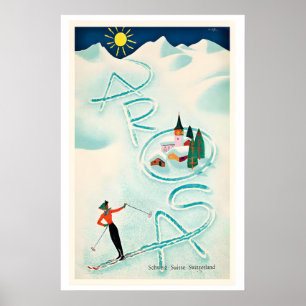 Arosa Switzerland Mountain Winter Snow Skier Poster