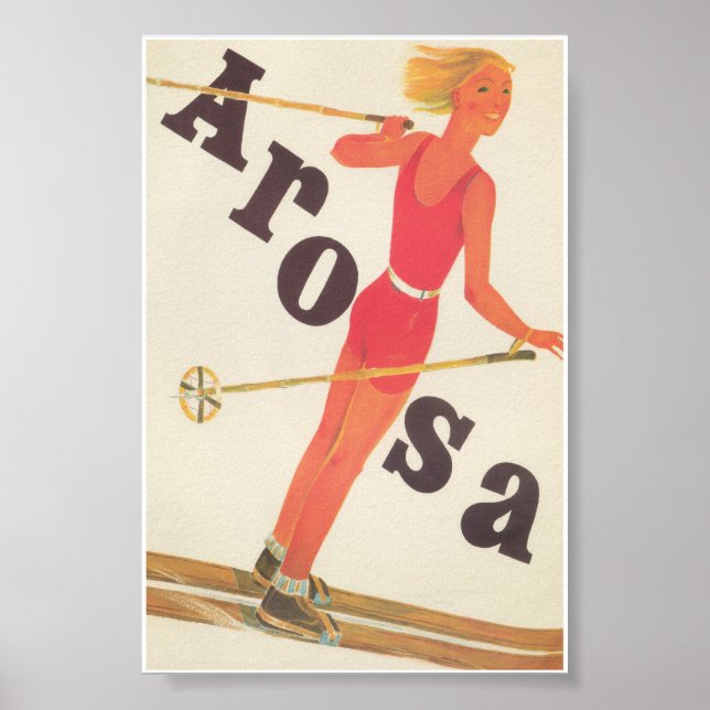 Arosa Switzerland Retro Vintage Ski Poster (Front)