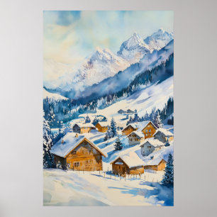 Arosa Watercolor Poster Watercolor Vintage Travel