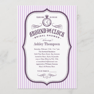 Around the Clock Lilac Purple Bridal Shower Invite