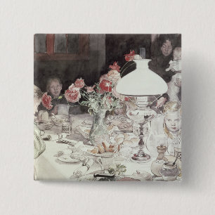 Around the Lamp at Evening, 1900 (w/c on paper) 15 Cm Square Badge
