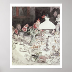 Around the Lamp at Evening, 1900 (w/c on paper) Poster