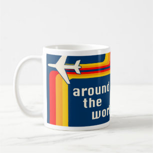 around the world aeroplane retro stripes coffee mug