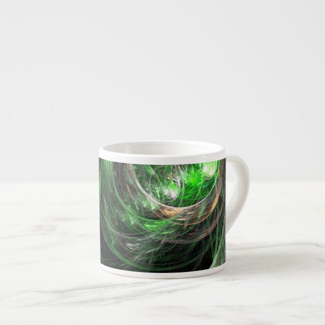 Around the World Green Abstract Art Espresso Mug (Front Right)