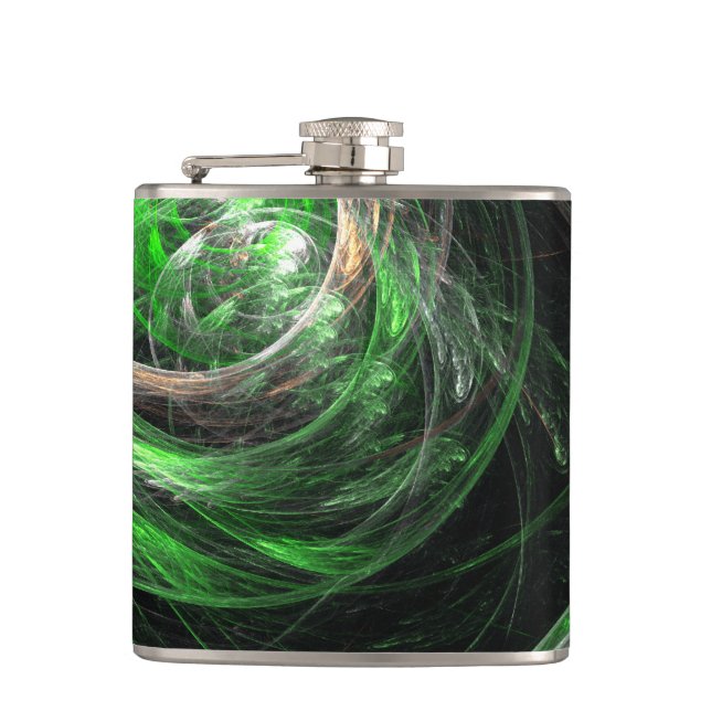 Around the World Green Abstract Art Hip Flask (Front)