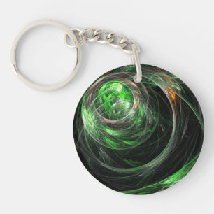 Around the World Green Abstract Art Key Ring
