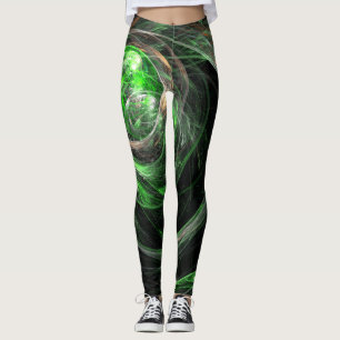 Around the World Green Abstract Art Leggings