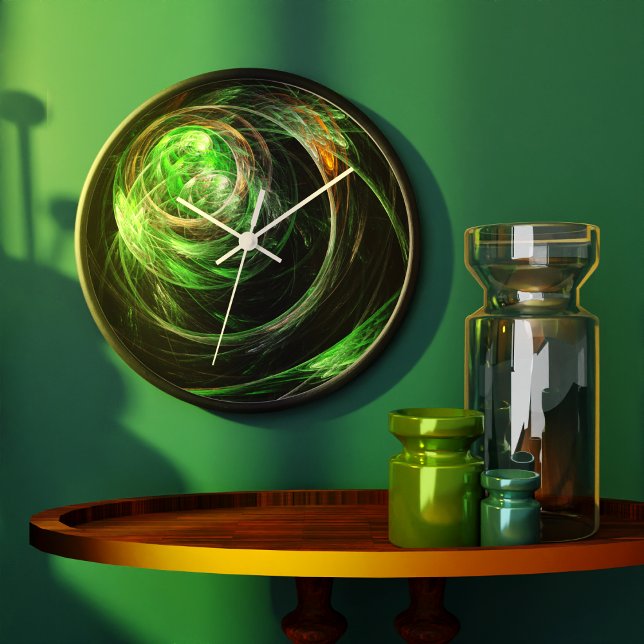Around the World Green Abstract Art Round Large Clock (Around the World Green Abstract Art Round Clock)