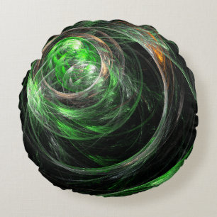Around the World Green Abstract Art Round Pillow