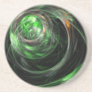 Around the World Green Abstract Sandstone Coaster