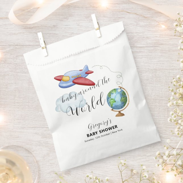 Around The World Map Airplane Boy Baby Shower Favour Bags (Clipped)