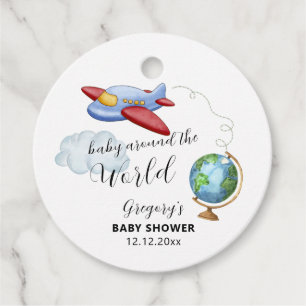 Around The World Map Airplane Boy Baby Shower Favour Tags