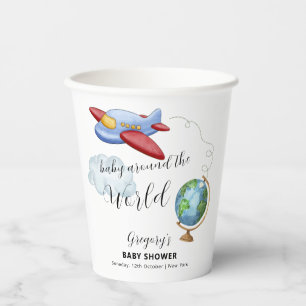 Around The World Map Airplane Boy Baby Shower Paper Cups