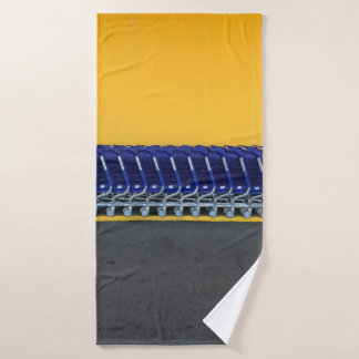 Arranged blue grocery carts bath towel