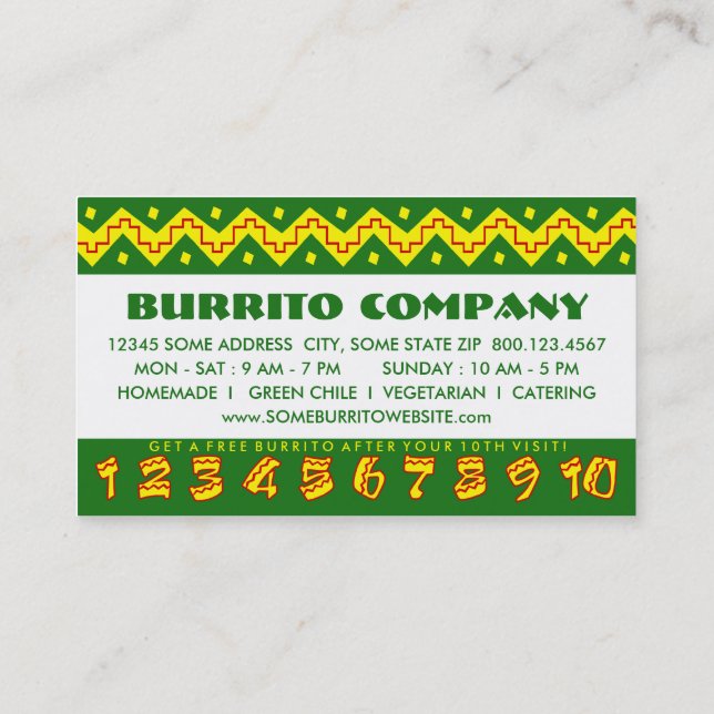 arriba buritto (loyalty punch card) loyalty card (Back)