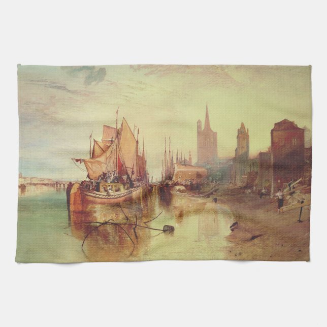 Arrival of a Packet Boat by Joseph Turner Tea Towel (Horizontal)
