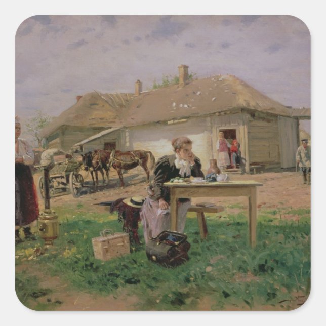 Arrival of a School Mistress in the Square Sticker (Front)