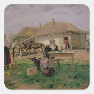 Arrival of a School Mistress in the Square Sticker