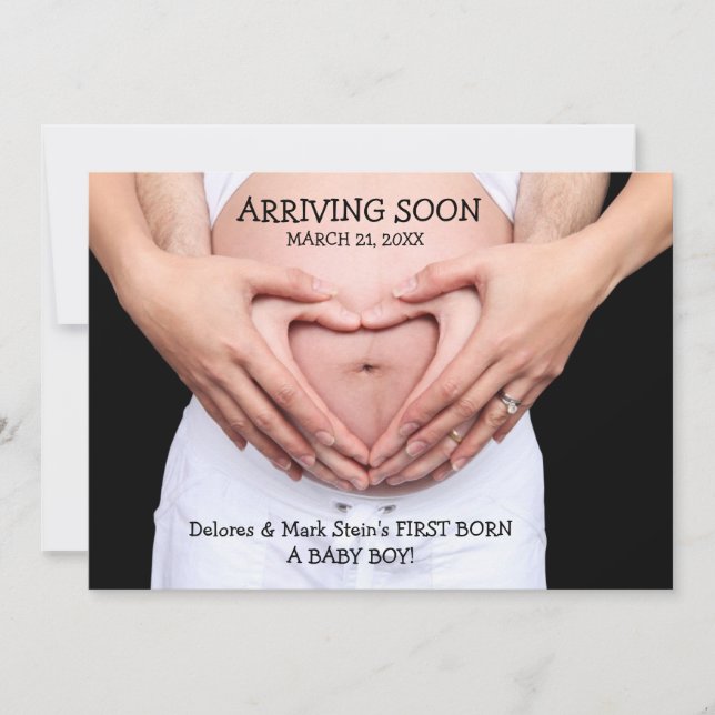 Arriving Soon Photo Pregnancy Announcement (Front)