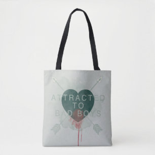 Arrow "Attracted To Bad Boys" Pierced Heart Tote Bag