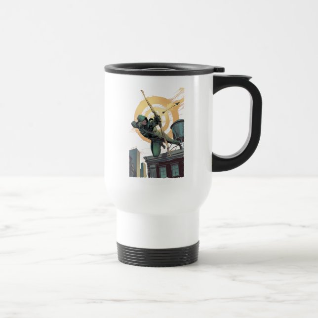 Arrow | Green Arrow Fires From Rooftop Travel Mug (Right)