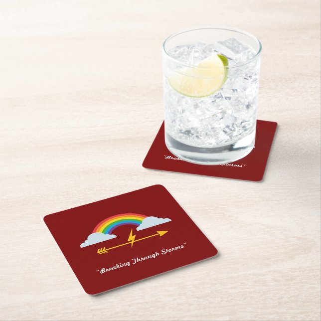 "Arrow Meets Rainbow" Square Paper Coaster (Insitu)