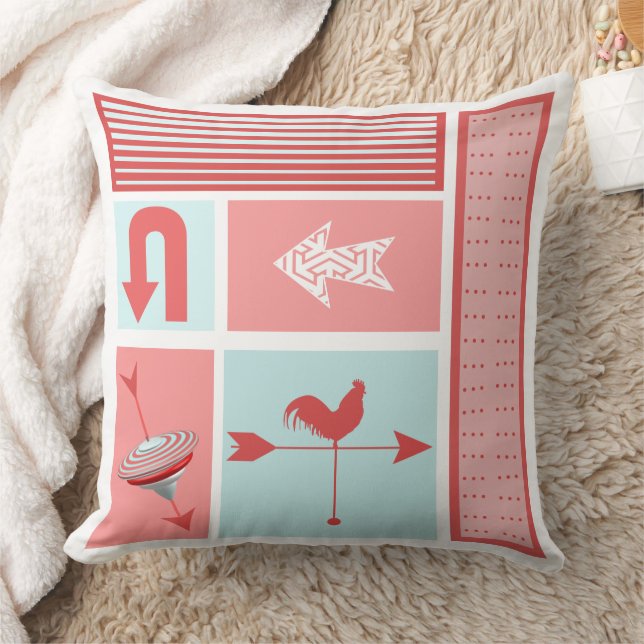Arrow Mid-Century Aqua Red Rooster Colour Block Cushion (Blanket)
