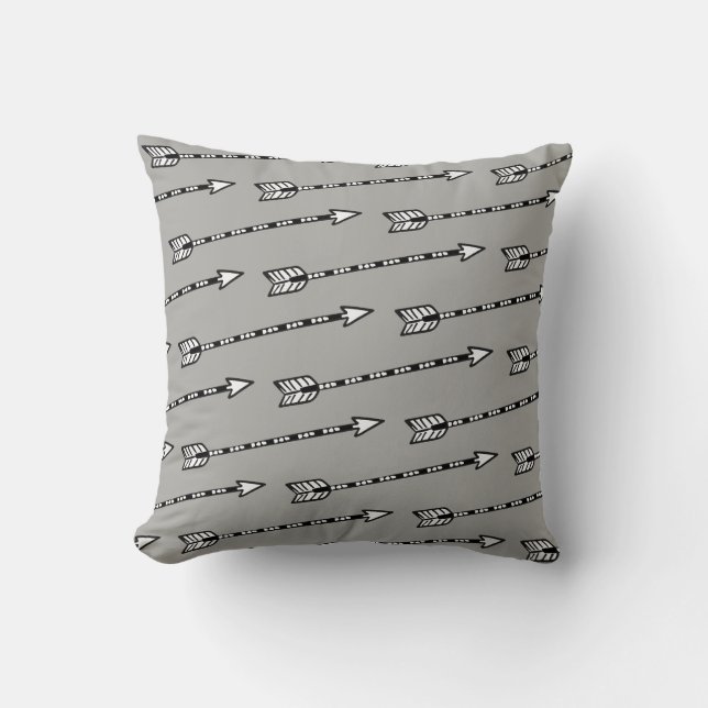 Arrow Pattern Black White Grey Cushion (Front)