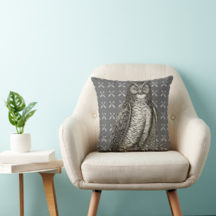 Arrow Pattern New Baby Boy's Room Grey Owl Cushion