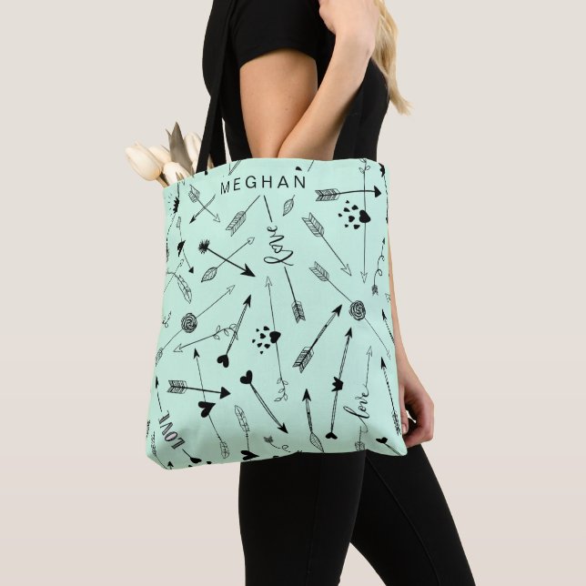 Arrow Pattern with love script | Monogram Tote (Close Up)