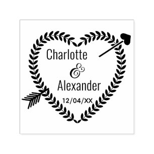 Arrow Pierced Heart Wreath #2 Couple Names Date Self-inking Stamp