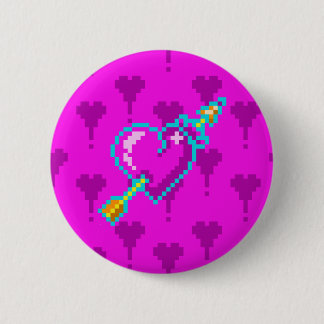 Arrow through the neon heart - pixel art Button
