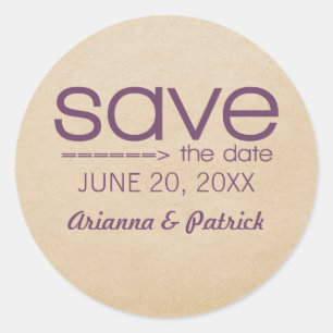 Arrow Typography Save the Date Stickers, Violet Classic Round Sticker