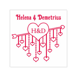 Arrow With Hanging Hearts Couple Names Initials Self-inking Stamp