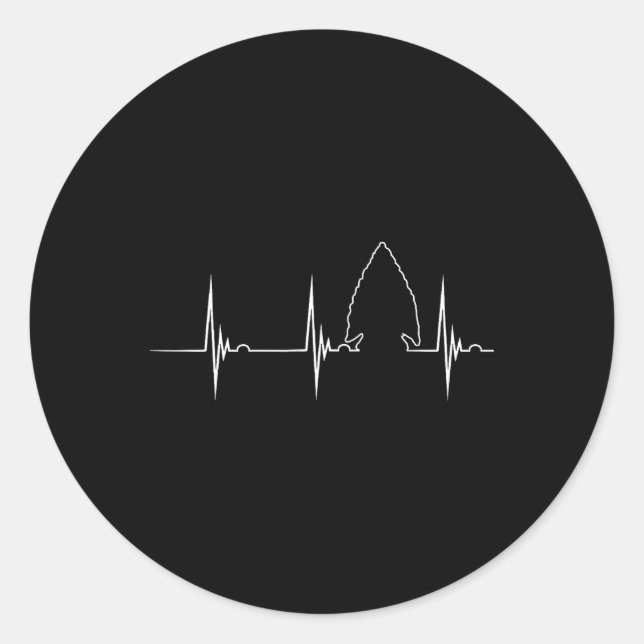 Arrowhead Hunting Heartbeat Ekg Pulse Hunter Flint Classic Round Sticker (Front)