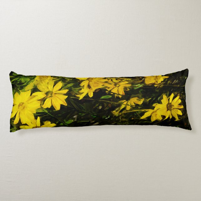 Arrowleaf Balsamroot Yellow Wildflower Abstract Body Cushion (Back)