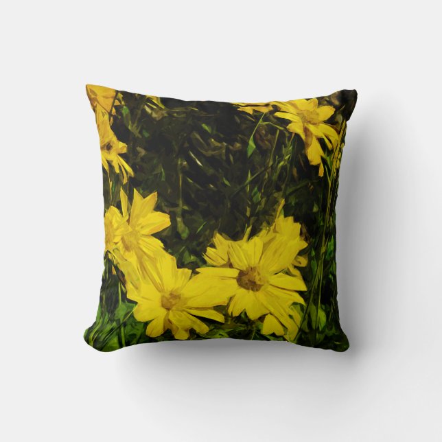 Arrowleaf Balsamroot Yellow Wildflower Abstract Cushion (Front)