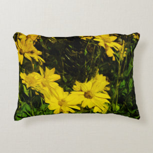 Arrowleaf Balsamroot Yellow Wildflower Abstract Decorative Cushion