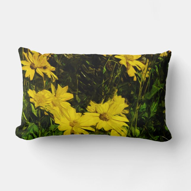 Arrowleaf Balsamroot Yellow Wildflower Abstract Lumbar Cushion (Front)