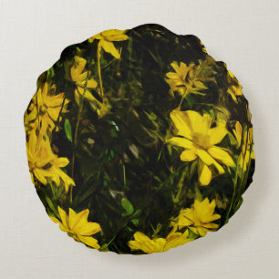 Arrowleaf Balsamroot Yellow Wildflower Abstract Round Cushion