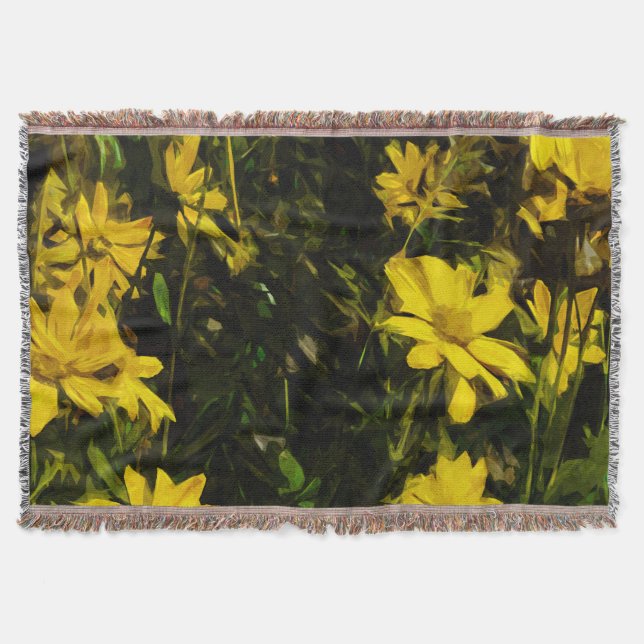 Arrowleaf Balsamroot Yellow Wildflower Abstract Throw Blanket (Front)