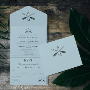 Arrows and Monograms Wedding   Aqua All In One Invitation