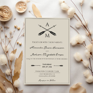 Arrows and Monograms Wedding Beige Invitation