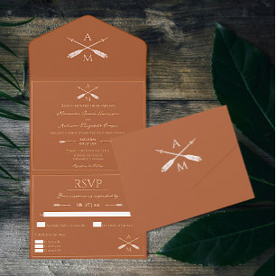 Arrows and Monograms Wedding   Burnt Orange All In One Invitation