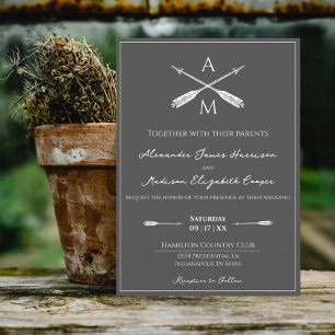 Arrows and Monograms Wedding   Charcoal Grey Invitation