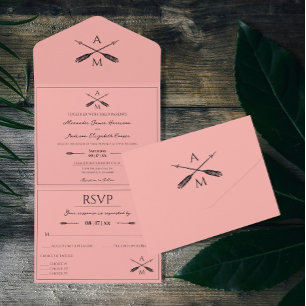 Arrows and Monograms Wedding   Coral All In One Invitation