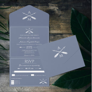 Arrows and Monograms Wedding   Dusty Blue All In One Invitation