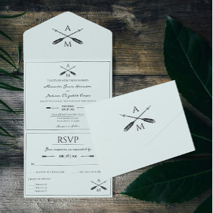 Arrows and Monograms Wedding Mint All In One Invitation