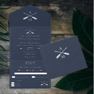 Arrows and Monograms Wedding   Navy Blue All In One Invitation